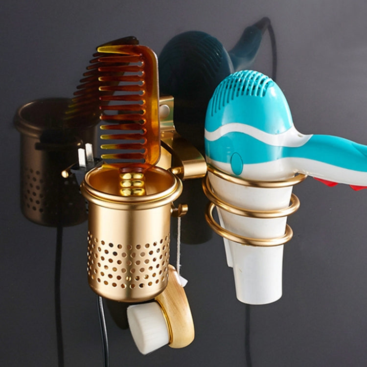 Space Aluminum Golden Hair Dryer Rack, With Barrel (Silver), With Barrel (Gold), With Double Barrel, With Toothbrush Holder