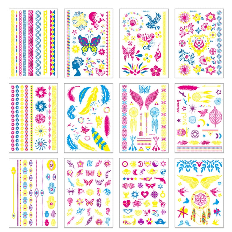 10 PCS Fluorescent Flower Arm Tattoo Sticker Face Sticker Waterproof Feather Tattoo Arm Tattoo Sticker, DKCS010, DKCS017, DKCS019, DKCS022, DKCS025, DKCS028, DKCS032, DKCS033, DKCS034, DKCS036, DKCS037, DKCS042