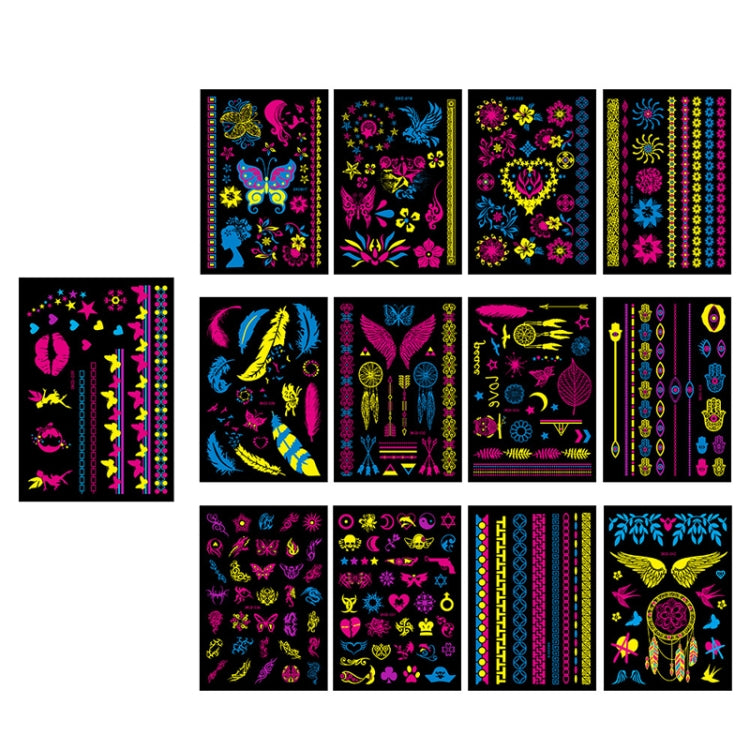 10 PCS Fluorescent Flower Arm Tattoo Sticker Face Sticker Waterproof Feather Tattoo Arm Tattoo Sticker, DKCS010, DKCS017, DKCS019, DKCS022, DKCS025, DKCS028, DKCS032, DKCS033, DKCS034, DKCS036, DKCS037, DKCS042