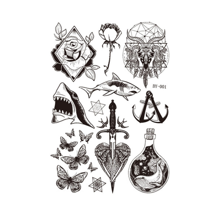 10 PCS Dark Fluorescent Color Changing Animal Luminous Flower Arm Waterproof Adult Tattoo Stickers, BY-001, BY-002, BY-003, BY-004, BY-005, BY-006, BY-007, BY-008