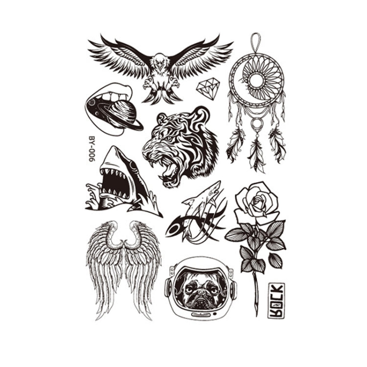 10 PCS Dark Fluorescent Color Changing Animal Luminous Flower Arm Waterproof Adult Tattoo Stickers, BY-001, BY-002, BY-003, BY-004, BY-005, BY-006, BY-007, BY-008