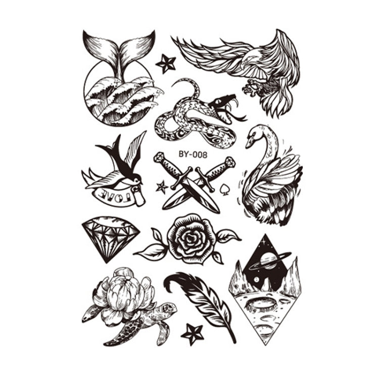 10 PCS Dark Fluorescent Color Changing Animal Luminous Flower Arm Waterproof Adult Tattoo Stickers, BY-001, BY-002, BY-003, BY-004, BY-005, BY-006, BY-007, BY-008