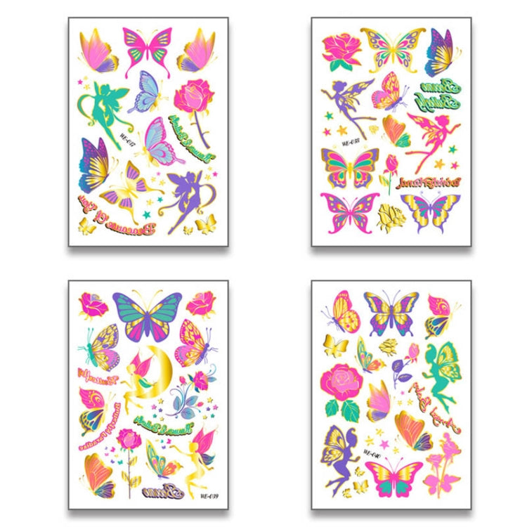 10 PCS Children Water Transfer Fresh Butterfly Bronzing Tattoo Stickers Cartoon Cute Metal Tattoo Stickers, WE-037, WE-038, WE-039, WE-040