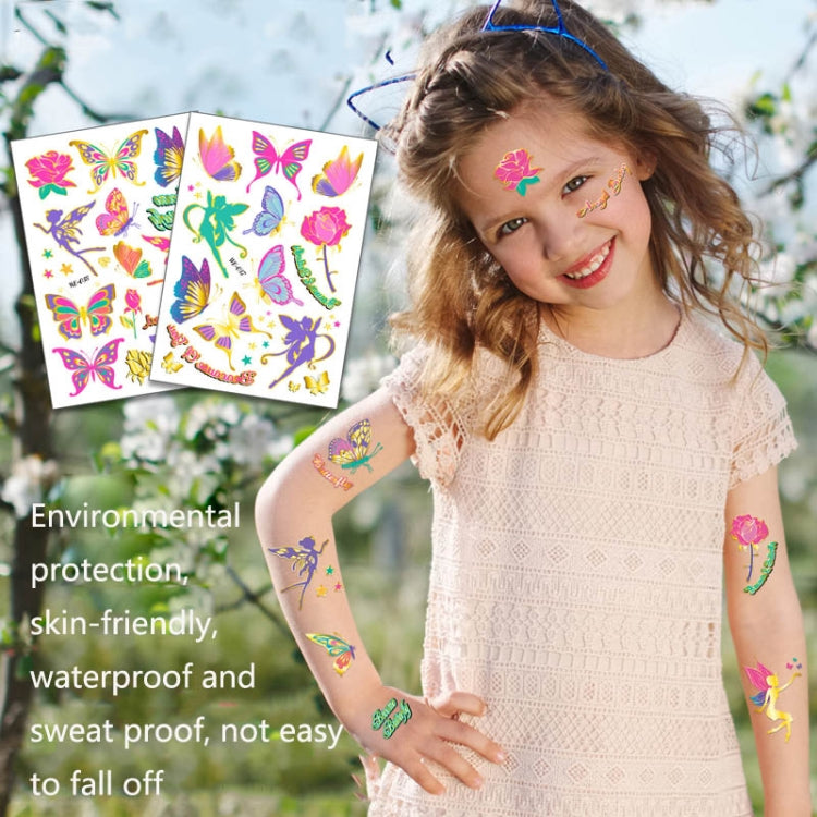 10 PCS Children Water Transfer Fresh Butterfly Bronzing Tattoo Stickers Cartoon Cute Metal Tattoo Stickers, WE-037, WE-038, WE-039, WE-040