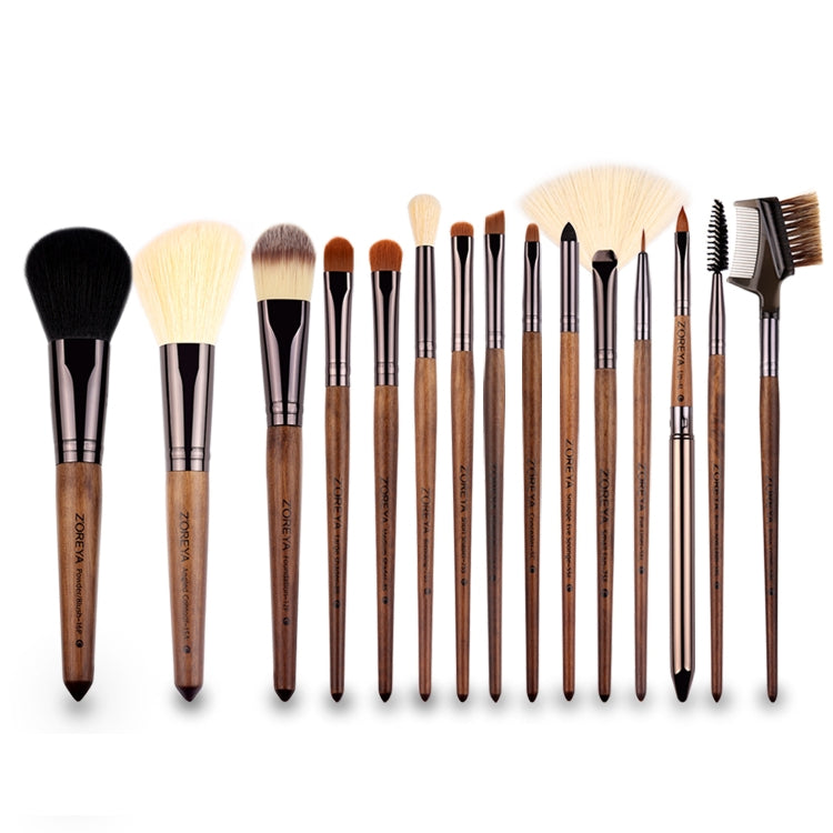 ZOREYA 15-in-1 Make-up-Pinselset aus schwarzem Walnussholz, komplettes Set an Beauty-Werkzeugen, Nylonhaar-Puderpinsel, Make-up-Pinsel