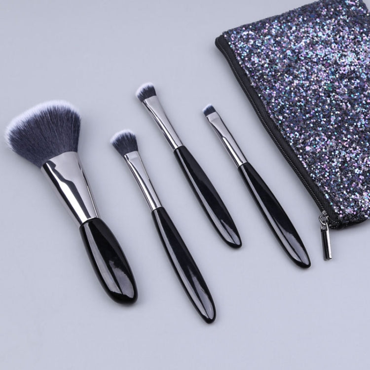 4-in-1 Make-up-Pinselset „Black Pebbles“: Lidschattenpinsel, Foundationpinsel, tragbarer Make-up-Pinsel, Stil: Einzelpinsel, Pinsel + Make-up-Pinseltasche