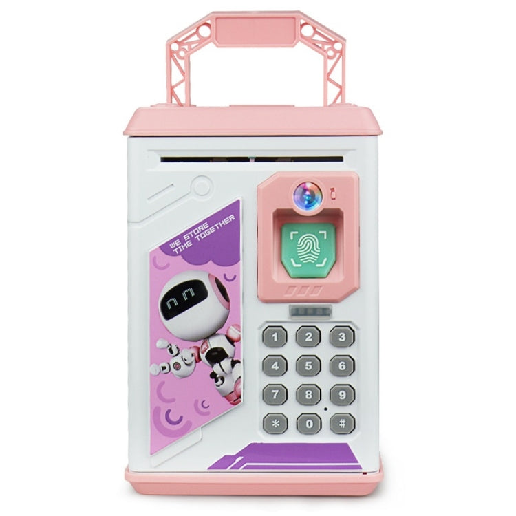 Children Cartoon Simulation Human Face Fingerprint Music Chinese British Switch Piggy Bank, Specification：, Battery (Blue), Battery (Pink)