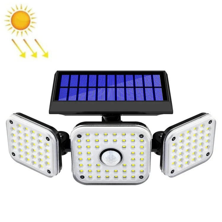 Solar 3-Head Rotatable Wall Lights Human Sense Outdoor Waterproof Garden Street Light, 112 LED, 138 LED, 132 COB