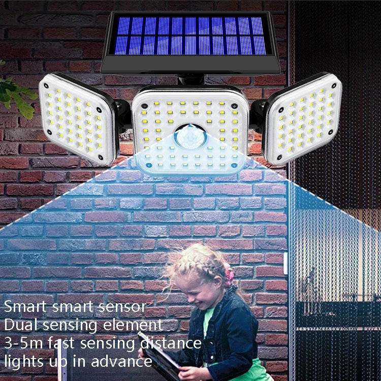 Solar 3-Head Rotatable Wall Lights Human Sense Outdoor Waterproof Garden Street Light, 112 LED, 138 LED, 132 COB