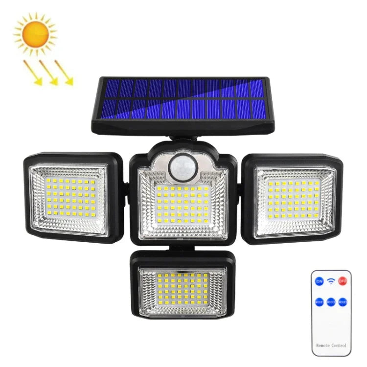 TG-TY085 Solar 4-Head Rotatable Wall Light with Remote Control Body Sensing Outdoor Waterproof Garden Lamp, Style:, 192 LED Integrated, 198 LED Integrated, 192 COB Integrated, 198 COB Integrated, 192 LED Separated, 198 LED Separated, 192 COB Separated ...