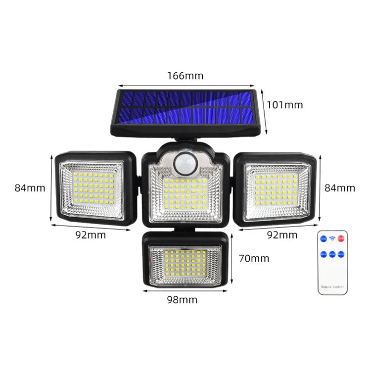 TG-TY085 Solar 4-Head Rotatable Wall Light with Remote Control Body Sensing Outdoor Waterproof Garden Lamp, Style:, 192 LED Integrated, 198 LED Integrated, 192 COB Integrated, 198 COB Integrated, 192 LED Separated, 198 LED Separated, 192 COB Separated ...
