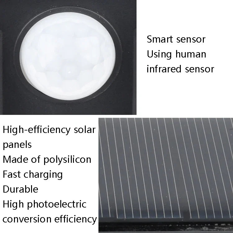 Solar 3-Sides Floodlit Motion Sensing Wall Light Outdoor Garden Corridor Street Light, 118 LED