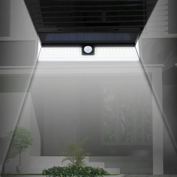 Solar 3-Sides Floodlit Motion Sensing Wall Light Outdoor Garden Corridor Street Light, 118 LED