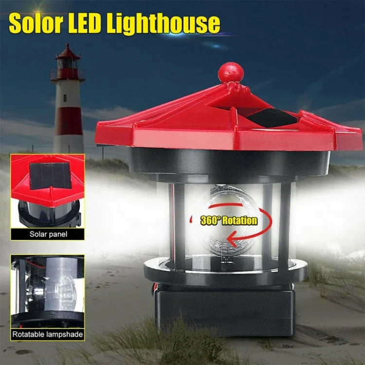 Outdoor Waterproof LED Solar Rotating Lighthouse Garden Decoration Induction Landscape Light, Red, Black