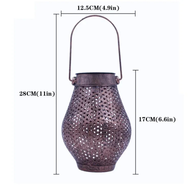 Outdoor Courtyard Wrought Iron LED Solar Portable Hollow Lantern, Lantern / Silver, Lantern / Copper