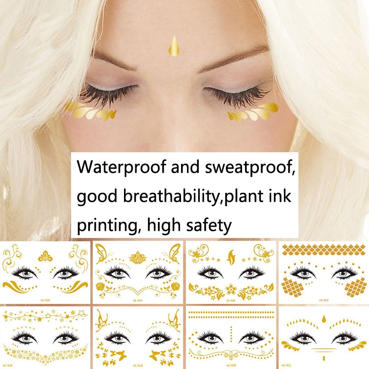 20 PCS Waterproof Bronzing Face Tattoo Stickers Party Masquerade Face Stickers, VS-011, VS-012, VS-013, VS-014, VS-015, VS-016, VS-017, VS-018, VS-019, VS-022, VS-023, VS-024, VS-025, VS-027, VS-028, VS-029, VS-030, VS-031, VS-032, VS-033