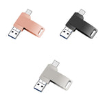 قرص يو-ديسك معدني دوار 3 في 1 USB 3.0 + 8 بن + USB-C / تايب-سي للهواتف والكمبيوتر، 32 جيجابايت، 16 جيجابايت، 64 جيجابايت