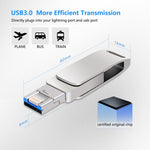 قرص يو-ديسك معدني دوار 3 في 1 USB 3.0 + 8 بن + USB-C / تايب-سي للهواتف والكمبيوتر، 32 جيجابايت، 16 جيجابايت، 64 جيجابايت