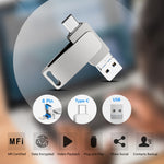 قرص يو-ديسك معدني دوار 3 في 1 USB 3.0 + 8 بن + USB-C / تايب-سي للهواتف والكمبيوتر، 32 جيجابايت، 16 جيجابايت، 64 جيجابايت