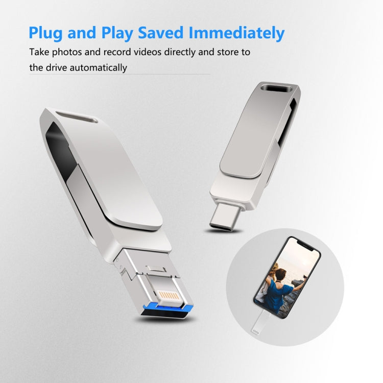 قرص يو-ديسك معدني دوار 3 في 1 USB 3.0 + 8 بن + USB-C / تايب-سي للهواتف والكمبيوتر، 32 جيجابايت، 16 جيجابايت، 64 جيجابايت