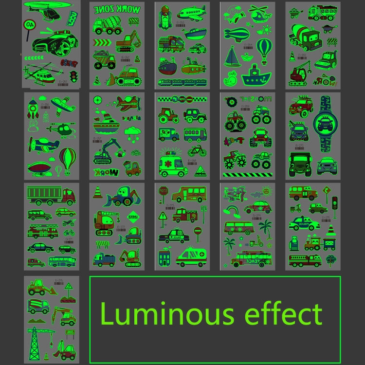 20 PCS Waterproof Children Luminous Cartoon Transport Car Tattoo Sticker, Ei-261, Ei-262, Ei-263, Ei-264, Ei-265, Ei-266, Ei-267, Ei-268, Ei-269, Ei-270, Ei-271, Ei-272, Ei-273, Ei-274, Ei-275, Ei-276