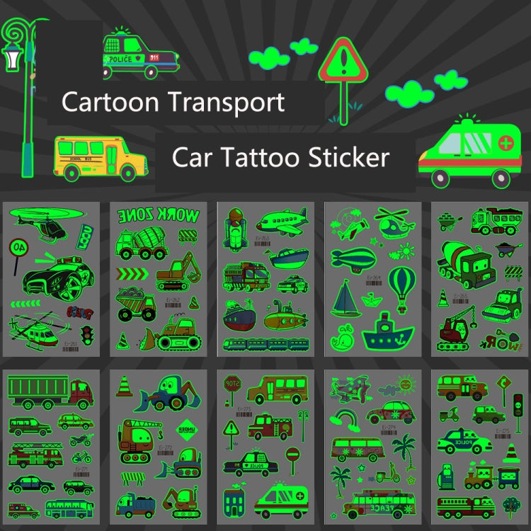 20 PCS Waterproof Children Luminous Cartoon Transport Car Tattoo Sticker, Ei-261, Ei-262, Ei-263, Ei-264, Ei-265, Ei-266, Ei-267, Ei-268, Ei-269, Ei-270, Ei-271, Ei-272, Ei-273, Ei-274, Ei-275, Ei-276