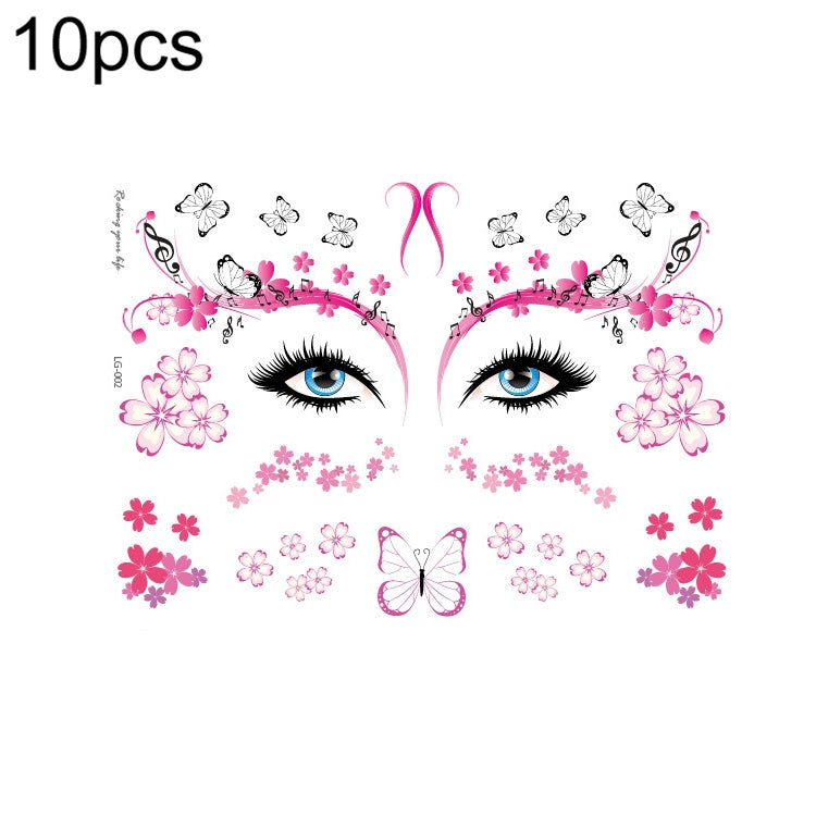 10 PCS Waterproof Music Festival Glitter Tattoo Stickers, LG-001, LG-002, LG-003, LG-004, LG-005, LG-006