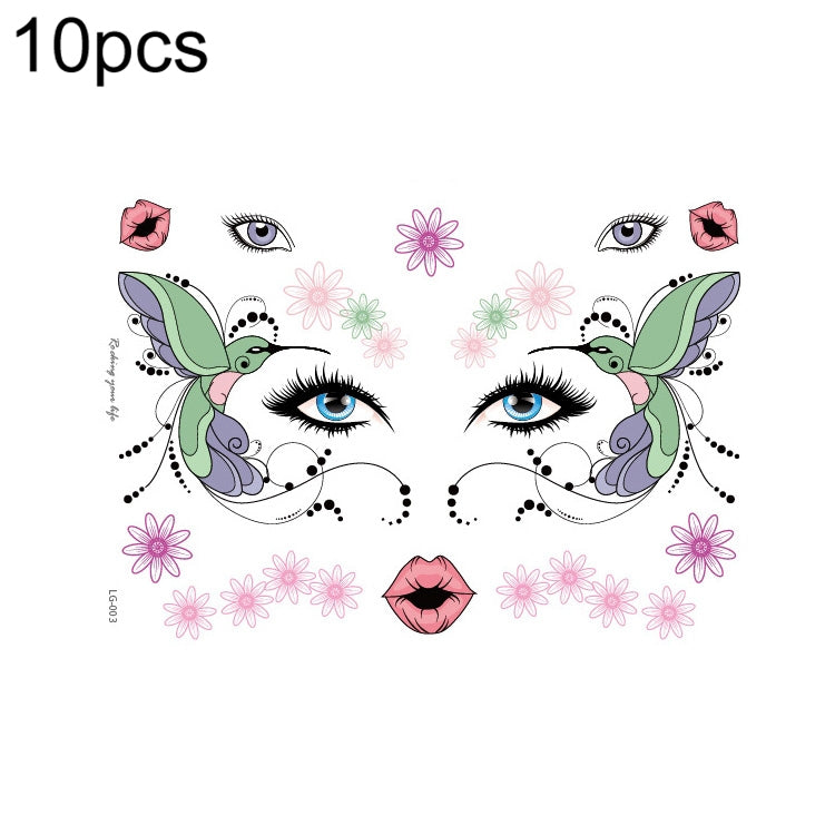 10 PCS Waterproof Music Festival Glitter Tattoo Stickers, LG-001, LG-002, LG-003, LG-004, LG-005, LG-006