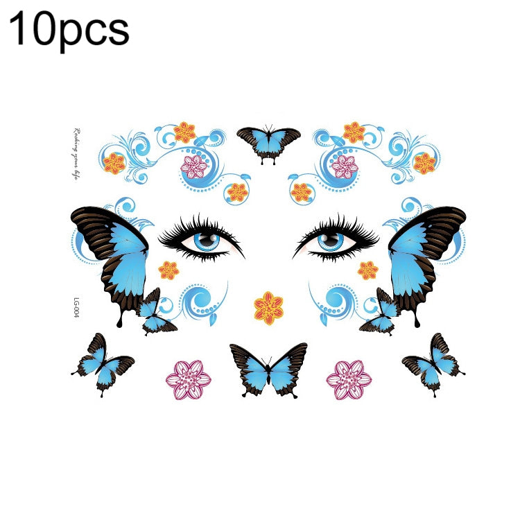 10 PCS Waterproof Music Festival Glitter Tattoo Stickers, LG-001, LG-002, LG-003, LG-004, LG-005, LG-006