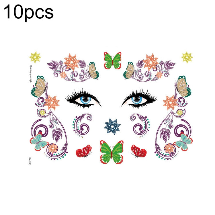 10 PCS Waterproof Music Festival Glitter Tattoo Stickers, LG-001, LG-002, LG-003, LG-004, LG-005, LG-006