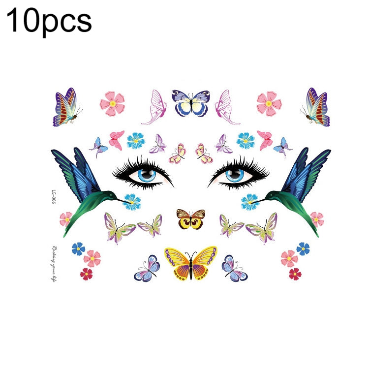 10 PCS Waterproof Music Festival Glitter Tattoo Stickers, LG-001, LG-002, LG-003, LG-004, LG-005, LG-006