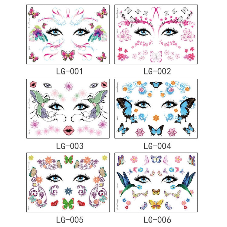 10 PCS Waterproof Music Festival Glitter Tattoo Stickers, LG-001, LG-002, LG-003, LG-004, LG-005, LG-006