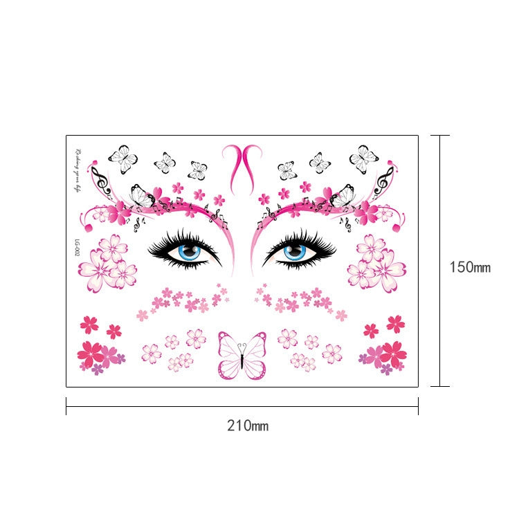 10 PCS Waterproof Music Festival Glitter Tattoo Stickers, LG-001, LG-002, LG-003, LG-004, LG-005, LG-006