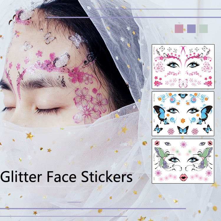 10 PCS Waterproof Music Festival Glitter Tattoo Stickers, LG-001, LG-002, LG-003, LG-004, LG-005, LG-006