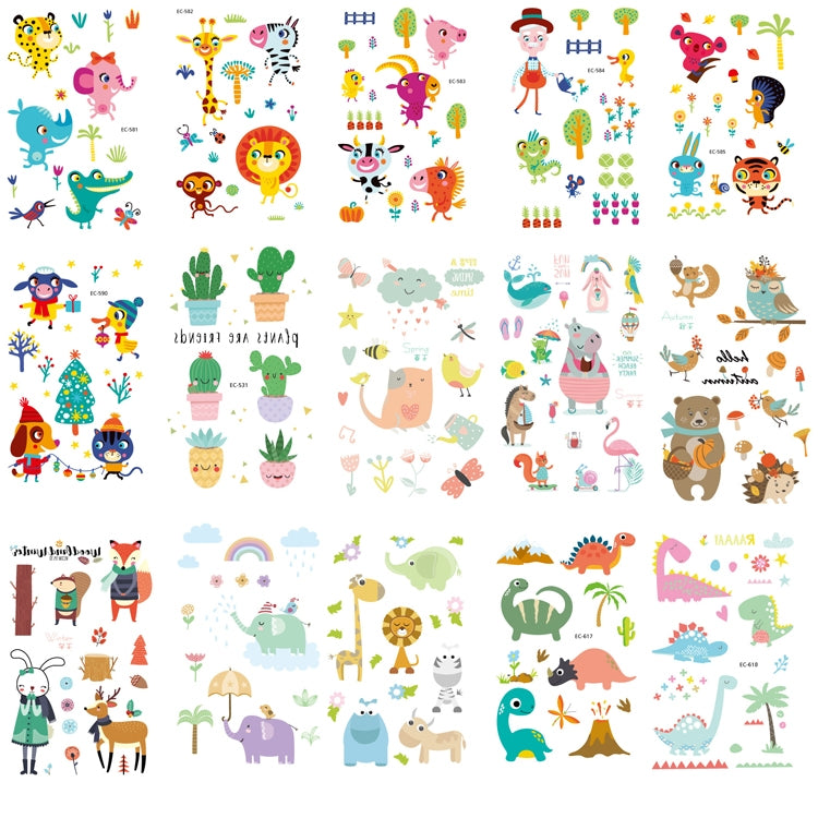 20 PCS Waterproof Anti-Sweat Children Cute Cartoon Animal Tattoo Stickers, EC-581, EC-582, EC-583, EC-584, EC-585, EC-590, EC-531, EC-591, EC-592, EC-593, EC-594, EC-614, EC-615, EC-617, EC-618