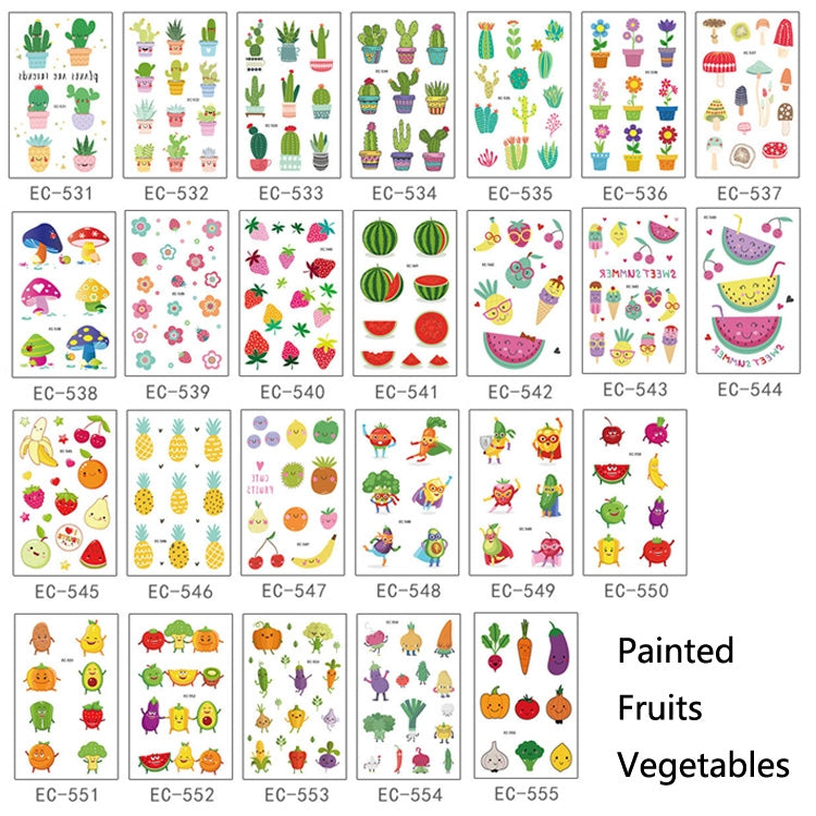 20 PCS Waterproof Painted Fruits Vegetables Plants Children Tattoo Stickers, EC-531, EC-532, EC-533, EC-534, EC-535, EC-536, EC-537, EC-538, EC-539, EC-540, EC-541, EC-542, EC-543, EC-544, EC-545, EC-546, EC-547, EC-548, EC-549, EC-550, EC-551, EC-552 ...