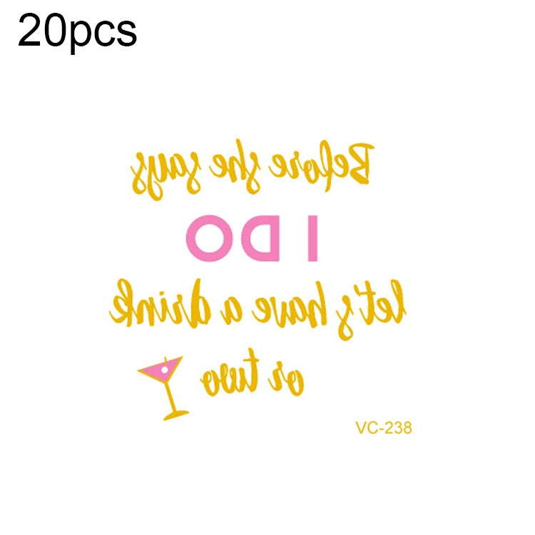 20 PCS Waterproof Bachelor Party Hot Stamping Wedding Bridal Tattoo Stickers, VC-204, VC-205, VC-206, VC-207, VC-208, VC-209, VC-210, VC-211, VC-212, VC-213, VC-214, VC-215, VC-216, VC-217, VC-218, VC-227, VC-228, VC-229, VC-230, VC-231, VC-232, VC-233...