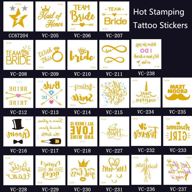 20 PCS Waterproof Bachelor Party Hot Stamping Wedding Bridal Tattoo Stickers, VC-204, VC-205, VC-206, VC-207, VC-208, VC-209, VC-210, VC-211, VC-212, VC-213, VC-214, VC-215, VC-216, VC-217, VC-218, VC-227, VC-228, VC-229, VC-230, VC-231, VC-232, VC-233...