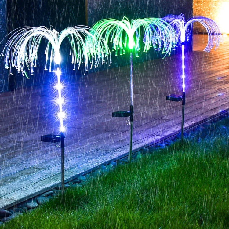 Solar Fiber Optic Jellyfish Lamp Lawn Ground Plug LED Lamp Outdoor Garden Decoration Lamp, Single Layer