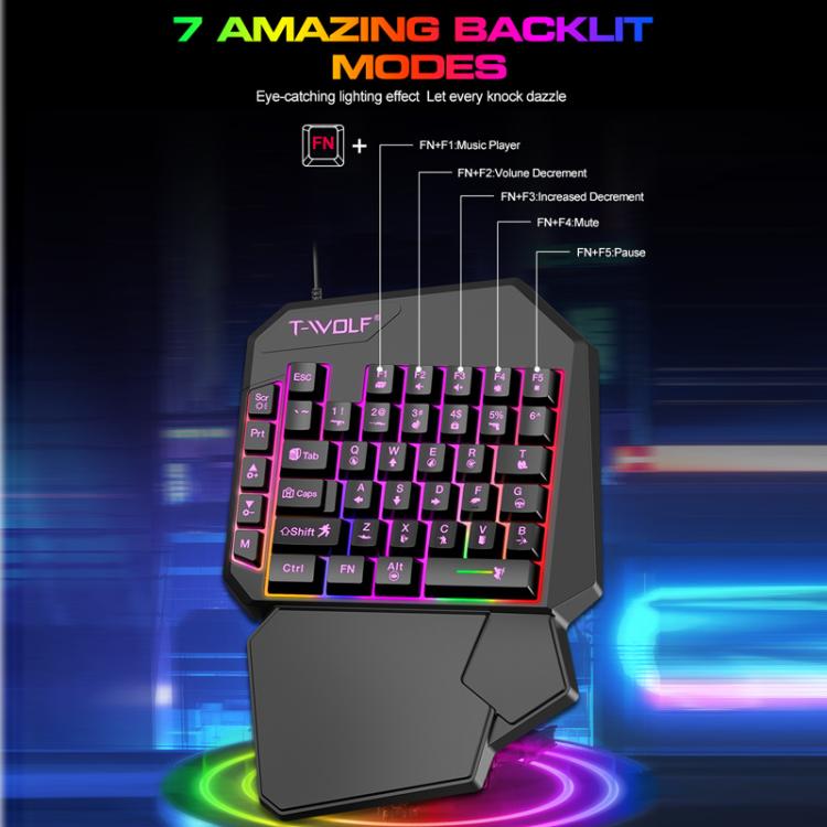 T-WOLF Mobile Gaming One-Handed Keyboard，Specification：, T19 Keyboard, TF-900 Set, Keyboard + Mouse + Throne