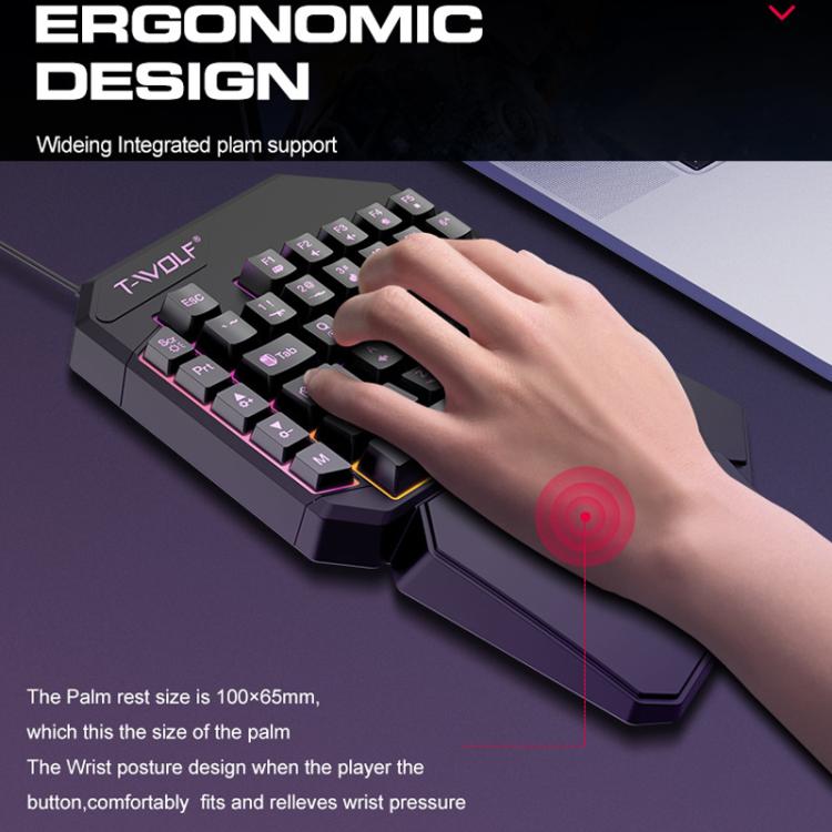 T-WOLF Mobile Gaming One-Handed Keyboard，Specification：, T19 Keyboard, TF-900 Set, Keyboard + Mouse + Throne