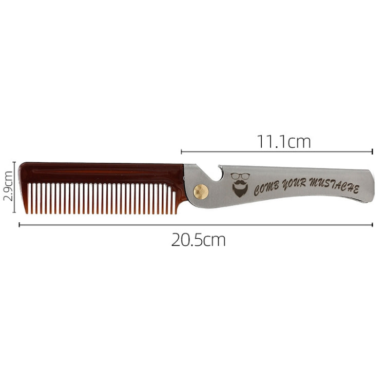 Folding Oil Head Comb Beard Styling Comb, Plating Gray, Amber