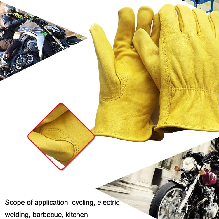 1 Pair JJ-5002 Outdoor Riding Gardening Genuine Leather Safety Gloves, Size:, S, M, L, XL