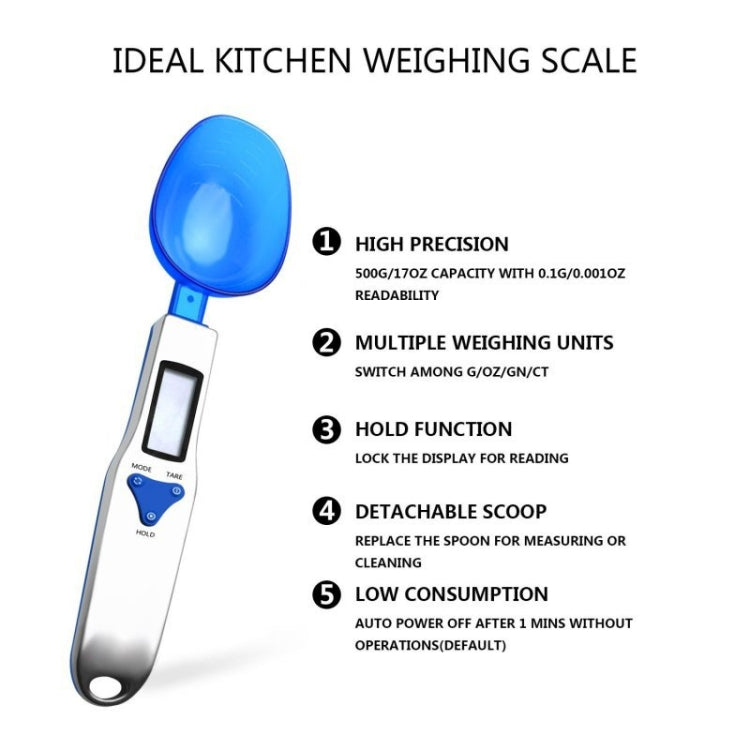 500g / 0.5g Kitchen Scale Electronic Measuring Spoon Scale With Three Spoons, 500g / 0.5g, 300g / 0.1g
