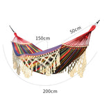 200x150cm Double Outdoor Camping Tassel Canvas Hammock with Stick, Colorful Stripes, Pink Stripes, White