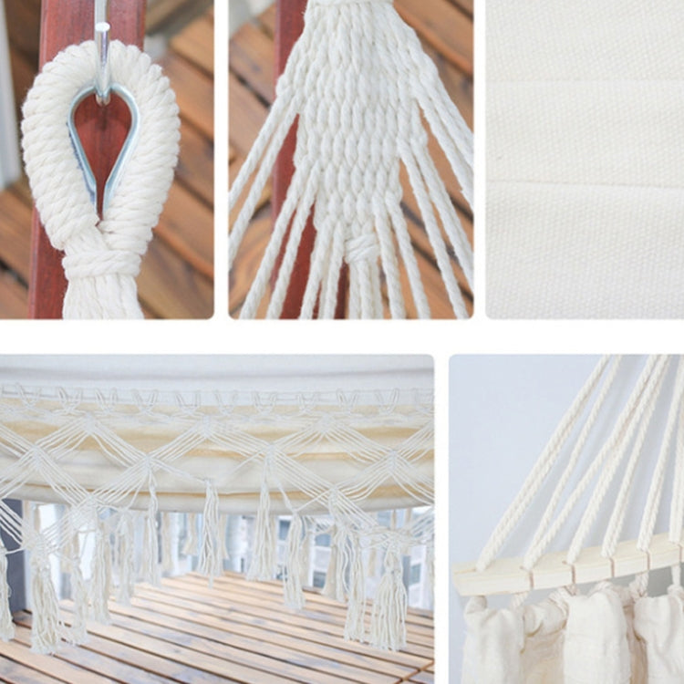 200x150cm Double Outdoor Camping Tassel Canvas Hammock with Stick, Colorful Stripes, Pink Stripes, White