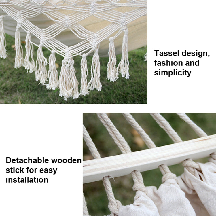 200x150cm Double Outdoor Camping Tassel Canvas Hammock with Stick, Colorful Stripes, Pink Stripes, White