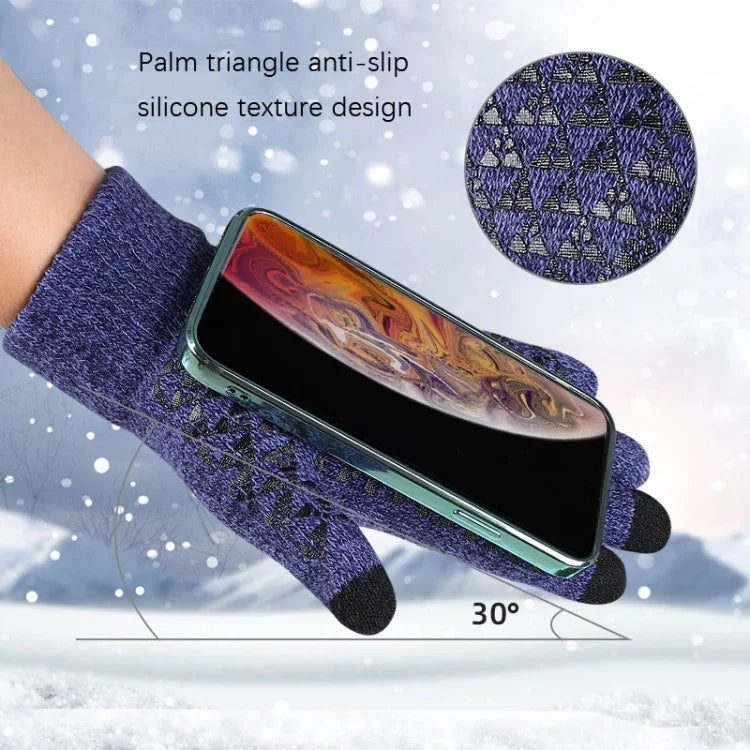 1 Pair Thick Velvet Touch Screen Knitted Warm Gloves, Free Size