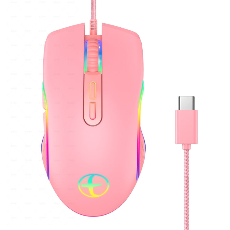 E32  7 Keys 3200 DPI Pink Girls RGB Glowing Wired Mouse Gaming Mouse, Interface:, Type-C, USB