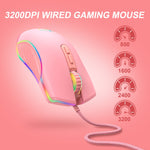 E32  7 Keys 3200 DPI Pink Girls RGB Glowing Wired Mouse Gaming Mouse, Interface:, Type-C, USB